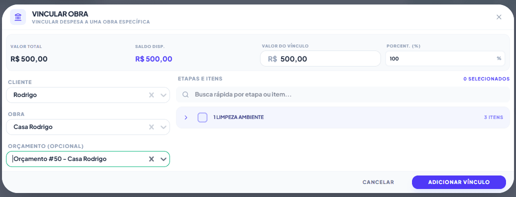 Apropriação de Custos da Obra