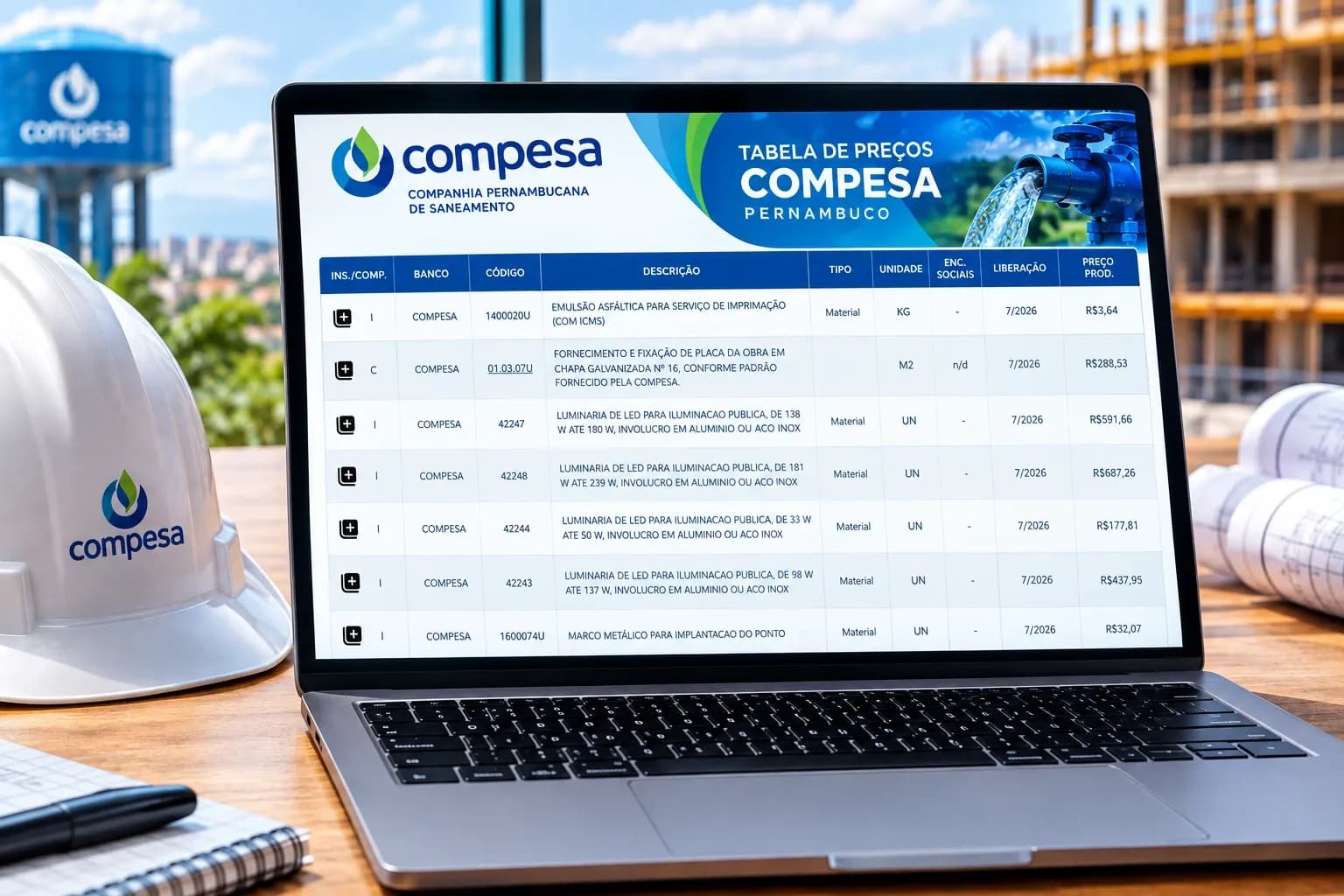 Tabela de preços da COMPESA-PE