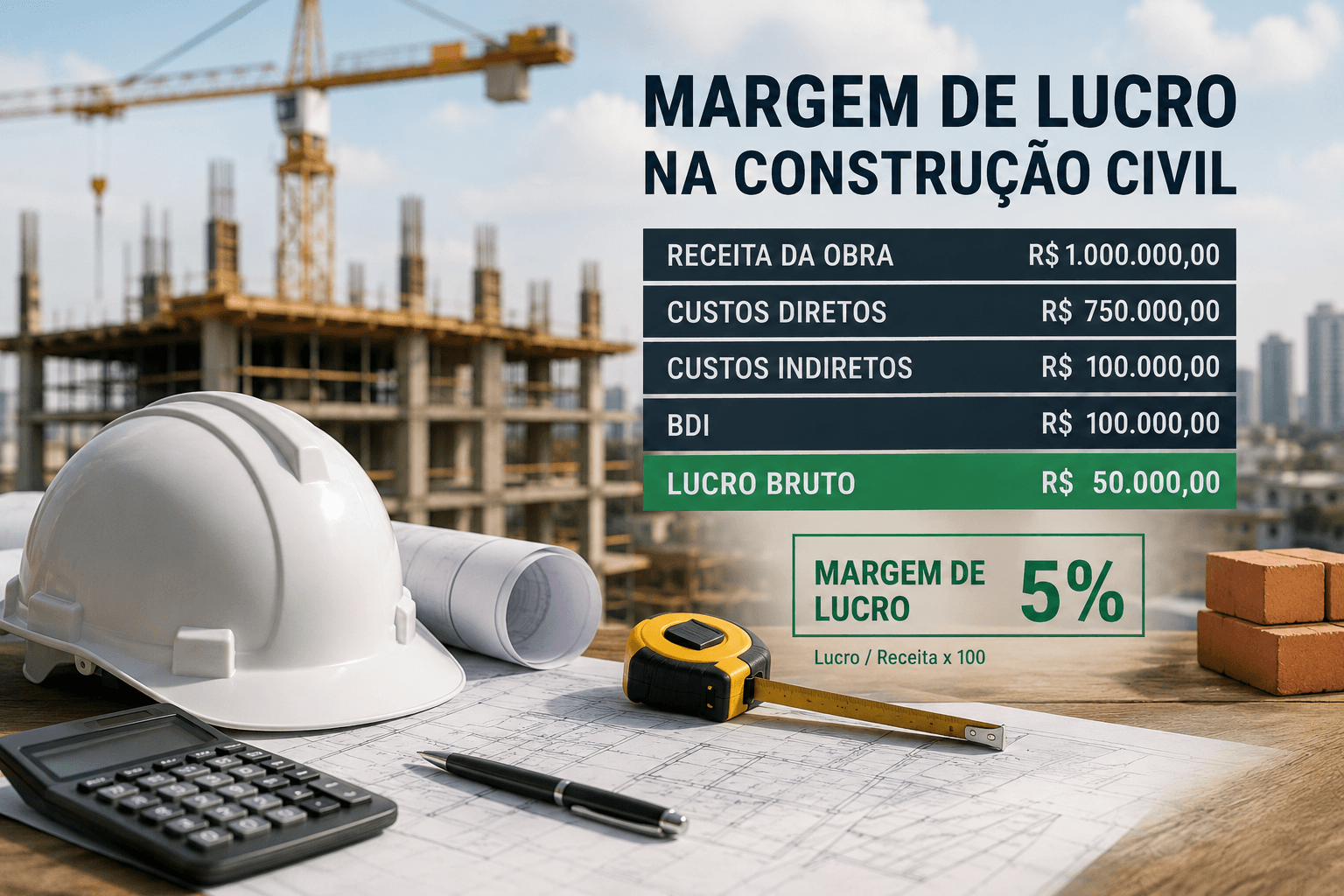 Margem de lucro na construção civil: controle de custos, preço e resultado da obra