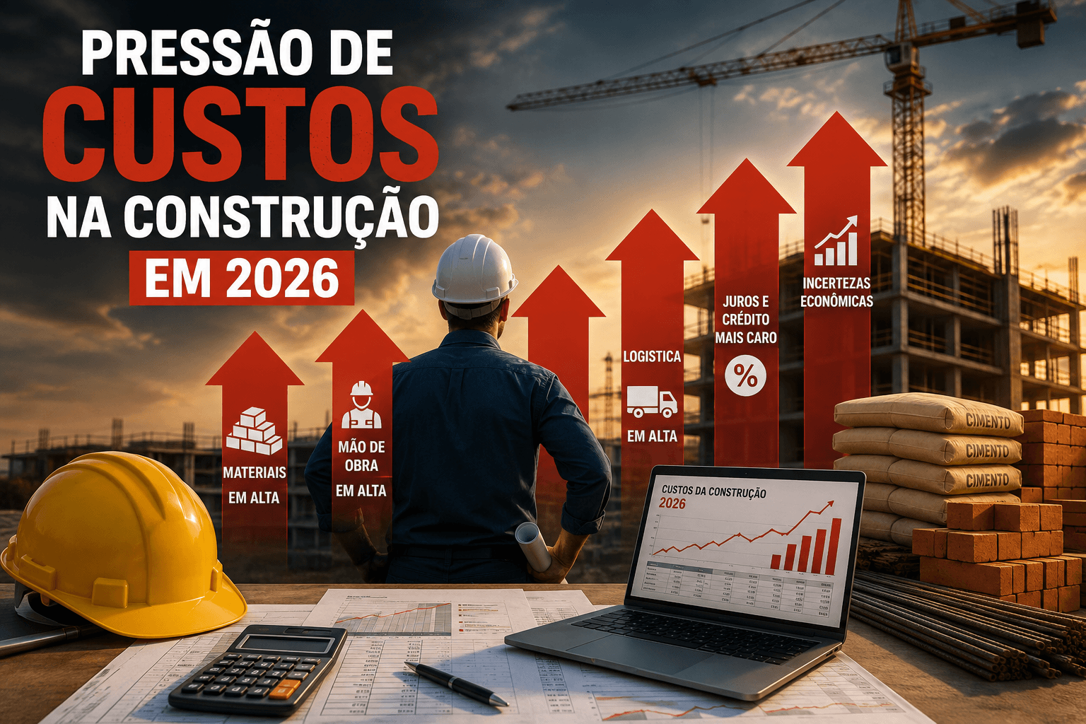 Pressão de custos na construção em 2026: materiais, mão de obra e juros pressionando o orçamento da obra